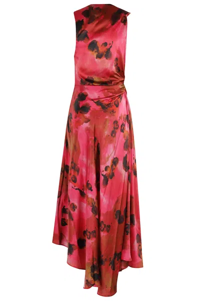 Victoria Beckham Womens Raspberry Draped Sleeveless Silk Midi Dress In Red