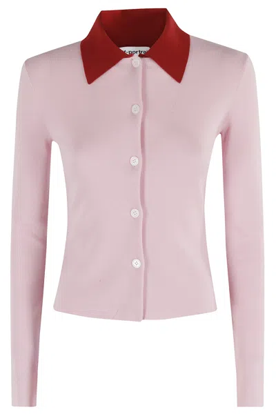 Self-portrait Merino Wool Cardigan In Pink