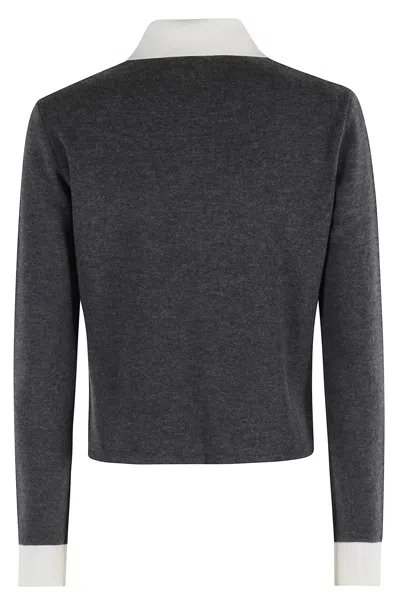 Self-portrait Fitted Grey Knit Sweater With Button-down Front In Gray