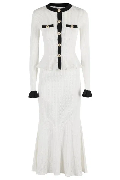 Self-portrait White Midi Dress In Pointelle Knit Self Portrait In White