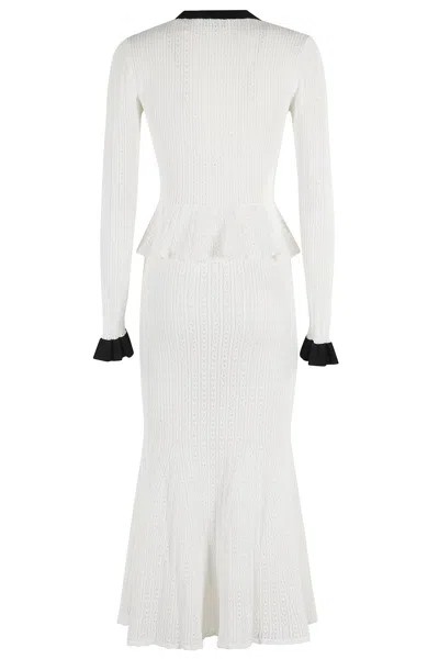 Self-portrait White Midi Dress In Pointelle Knit Self Portrait In White