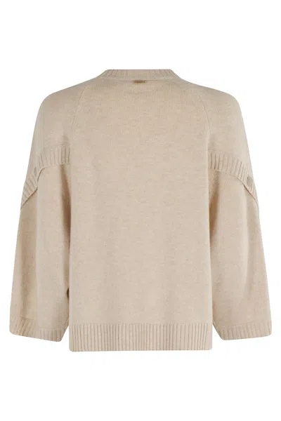 Max Mara Crossover Detail Oversized Wool And Cashmere Sweater In Brown