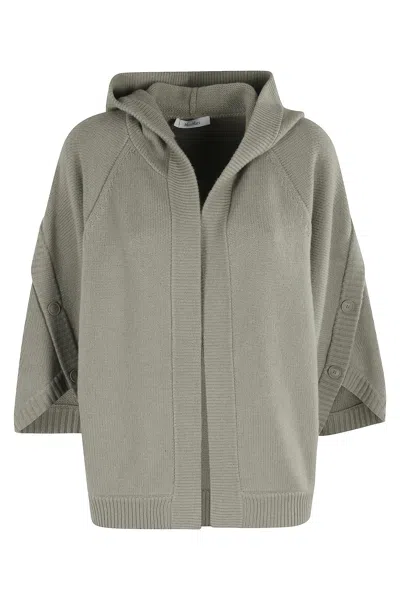 Max Mara Wool Blend Cardigan With Buttoned Hood In Green