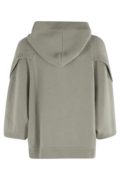 Max Mara Wool Blend Cardigan With Buttoned Hood In Green