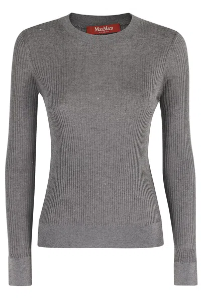 Max Mara Wool And Silk Sweater With Sequins In Gray