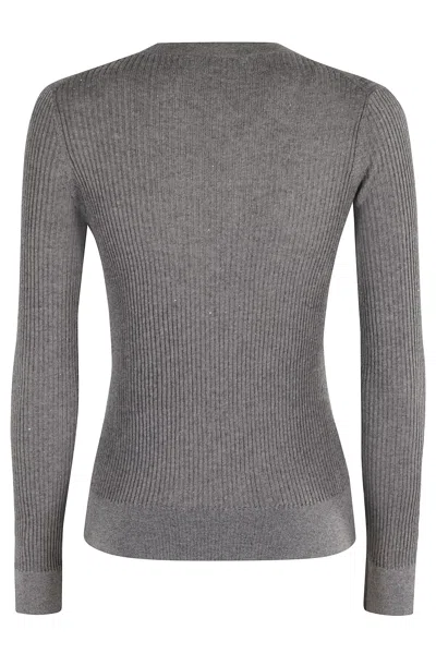 Max Mara Wool And Silk Sweater With Sequins In Gray