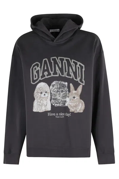 Ganni Hoodie With Print In Black