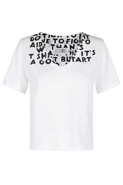 Mm6 Maison Margiela V-neck Sida T-shirt In White
