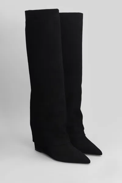 The Seller 90mm Folded-cuff Wedge Boots In Black