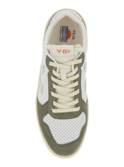 Veja V-82 Green Low Top Sneakers With Logo Patch On Tongue And Side And Logo Lettering On The Heel In Lea In Green