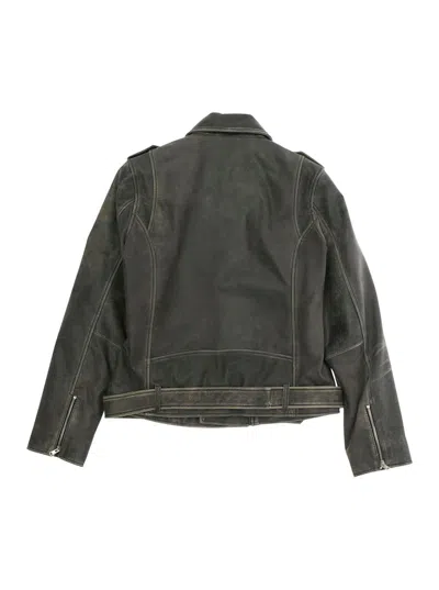 Marni Vintage Effect Leather Biker Jacket Kids In Green