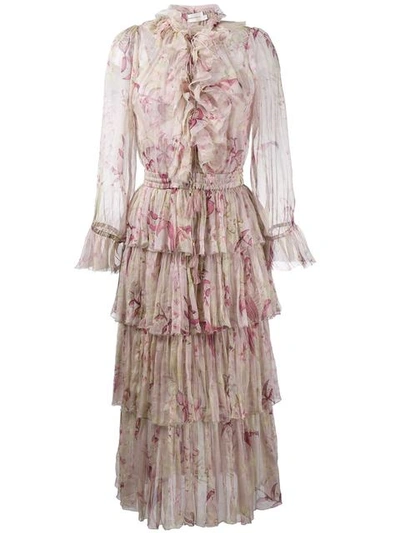 Zimmermann 'winsome' Floral Print Tier Dress In Mauve