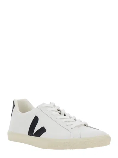 Veja Esplar White Low Top Sneakers With Contrasting Heel With Logo Lettering And Logo Patch On The Side I In White