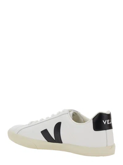 Veja Esplar White Low Top Sneakers With Contrasting Heel With Logo Lettering And Logo Patch On The Side I In White