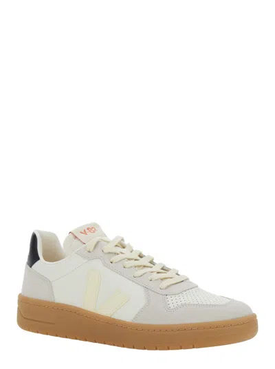 Veja V-82 Grey Low Top Sneakers With Logo Patch On Tongue And Side And Logo Letteirng On The Heel In Leat In Gray