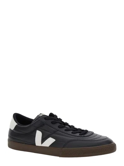 Veja Leather Sneakers In Black And White In Black