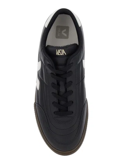 Veja Leather Sneakers In Black And White In Black
