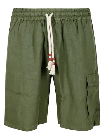 Mc2 Saint Barth Drawstring Linen Cargo Shorts In Green