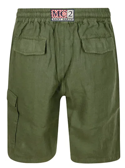 Mc2 Saint Barth Drawstring Linen Cargo Shorts In Green