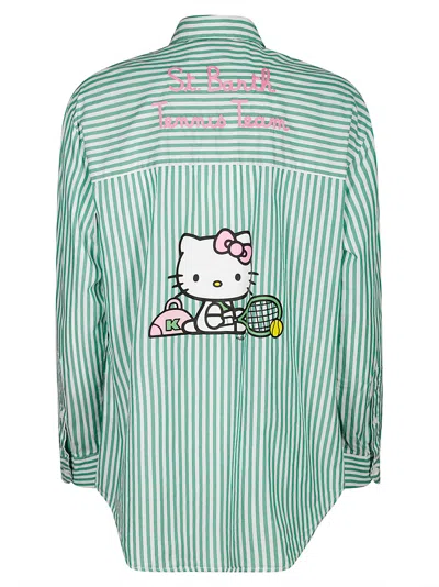 Mc2 Saint Barth Aqua Green Striped Shirt With Embroidered Details