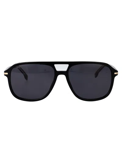 Hugo Boss Boss Green Horn Acetate Sunglasses In Black