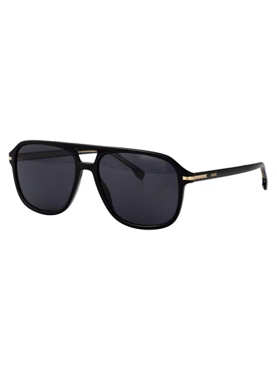 Hugo Boss Boss Green Horn Acetate Sunglasses In Black