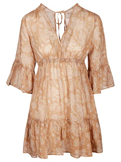 Mc2 Saint Barth Ramie Elegant Paisley Print Dress In Brown