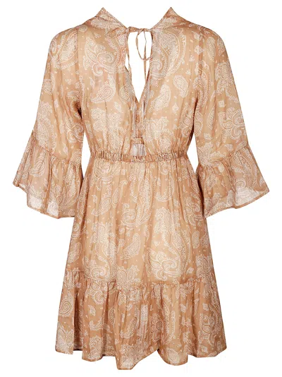 Mc2 Saint Barth Ramie Elegant Paisley Print Dress In Brown
