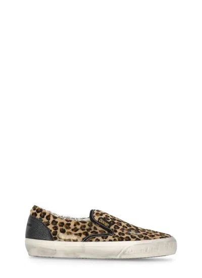 Golden Goose Brown Low Top Sneakers With Embossed Logo On The Heel And All-over Leopard Motif In Leather Woman In Brown