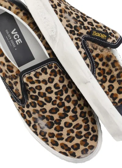 Golden Goose Brown Low Top Sneakers With Embossed Logo On The Heel And All-over Leopard Motif In Leather Woman In Brown
