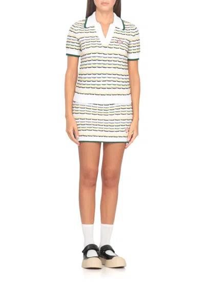 Casablanca Contrasting Ribbed Hem Short Sleeves V-neck In Multi