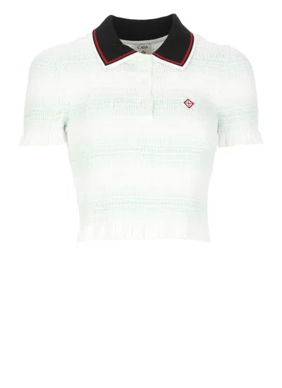 Casablanca Striped Polo Collar Knitwear In White