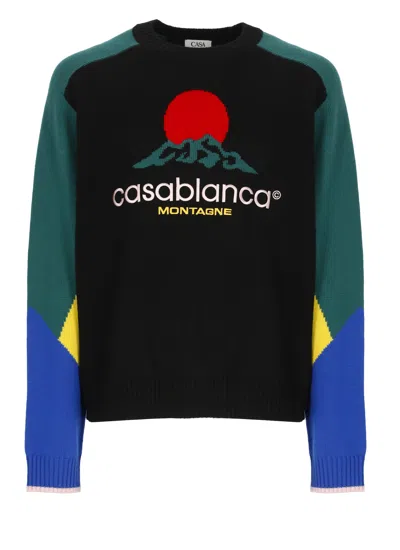 Casablanca Crewneck Merino Wool Jumper In Black