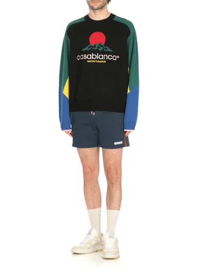 Casablanca Crewneck Merino Wool Jumper In Black