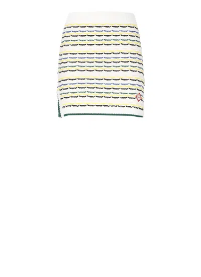 Casablanca Wool Skirt With Ribbed Hem And Side Vents In White