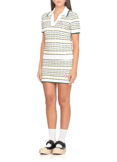 Casablanca Wool Skirt With Ribbed Hem And Side Vents In White