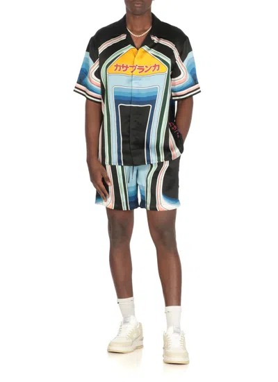 Casablanca Mountain Graphic Silk Shirt With Elastic Waistband In Black