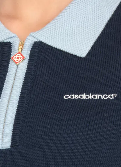 Casablanca Merino Wool Polo Shirt In Blue