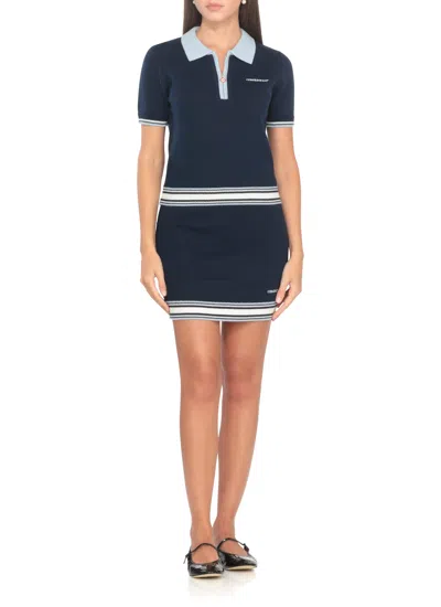 Casablanca Wool Skirt With Stripe Detail And Elastic Waist In Blue