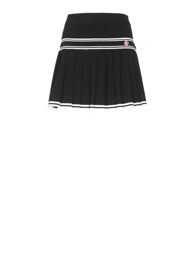 Casablanca Stripe Pleated Skirt In Black