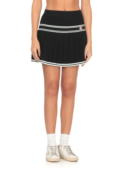 Casablanca Stripe Pleated Skirt In Black