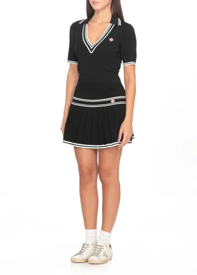 Casablanca Stripe Pleated Skirt In Black