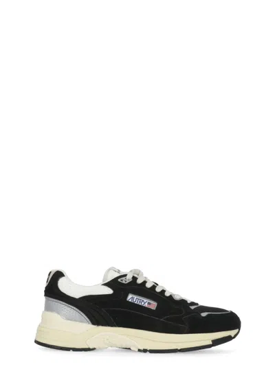 Autry Black Suede And Mesh Sneakers With Cream Cushioned Sole In Black