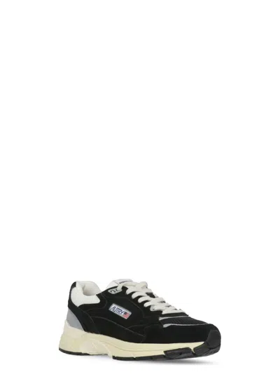 Autry Black Suede And Mesh Sneakers With Cream Cushioned Sole In Black