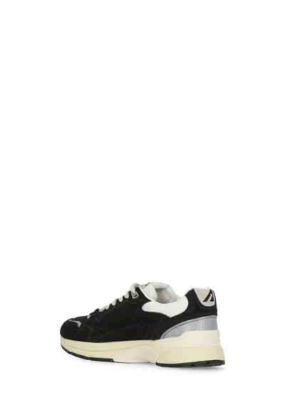 Autry Black Suede And Mesh Sneakers With Cream Cushioned Sole In Black