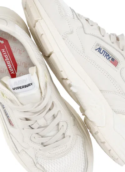 Autry Hyperway Sneakers In Whisper White Laminated Leather And Mesh In Neutral
