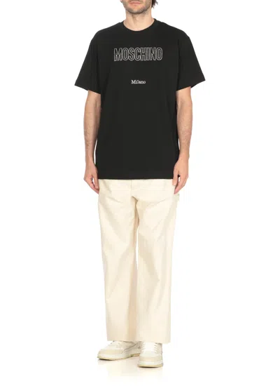 Moschino Crystal Logo Crew Neck T-shirt With Short Sleeves In Black
