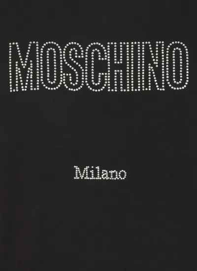 Moschino Crystal Logo Crew Neck T-shirt With Short Sleeves In Black