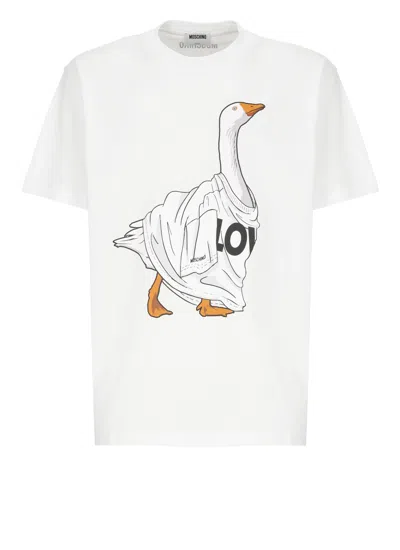 Moschino Organic Cotton Jersey T-shirt Goose In White