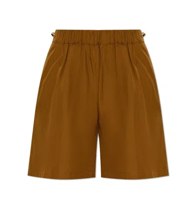 Max Mara Haway Elastic Waist Cotton Poplin Shorts In Brown